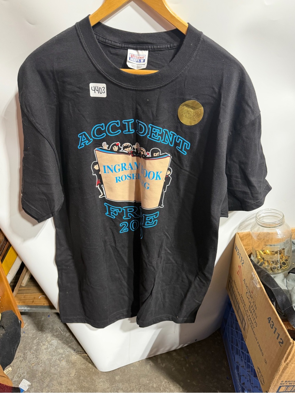#4403-Hanes Black Short Sleeve 'Accident Free' Graphic Tee